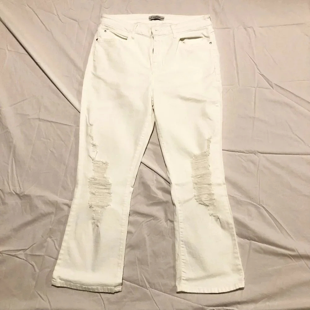 Guess High Rise Flare Distressed Jeans Size 32  White